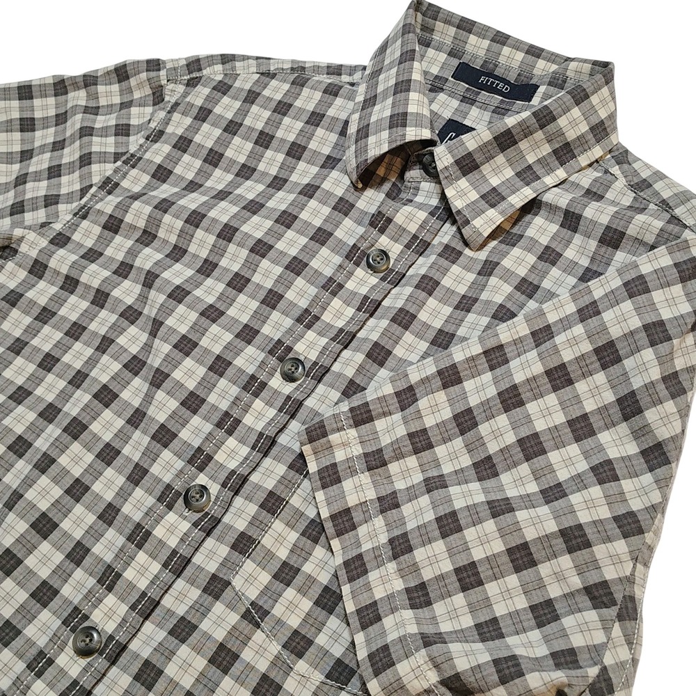 GAP Mens Plaid Button Down Shirt Short Sleeve Fitted Casual‎ Cotton Size M